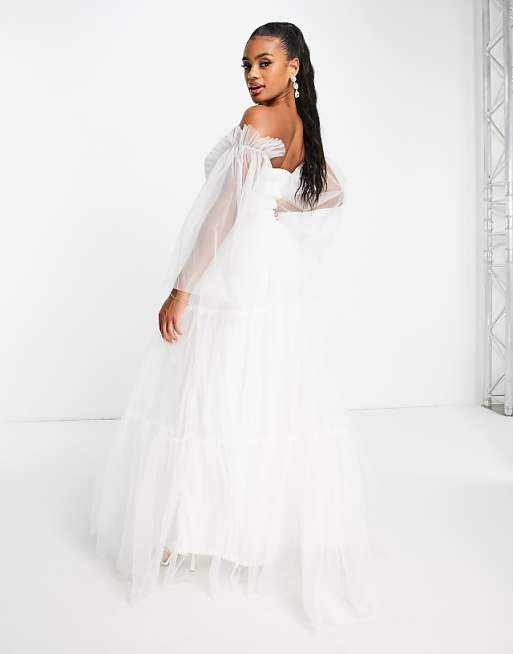 Lace & Beads maxi off shoulder tulle dress in white | ASOS Lace & Beads maxi off shoulder tulle dress in white | ASOS