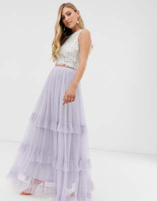 Lace & Beads maxi tulle skirt-Purple