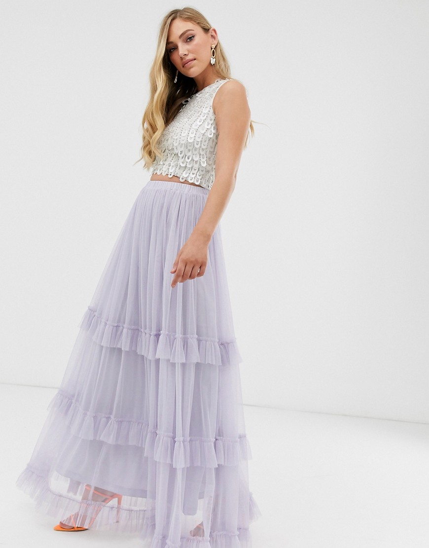 Lace & Beads maxi tulle skirt-Purple