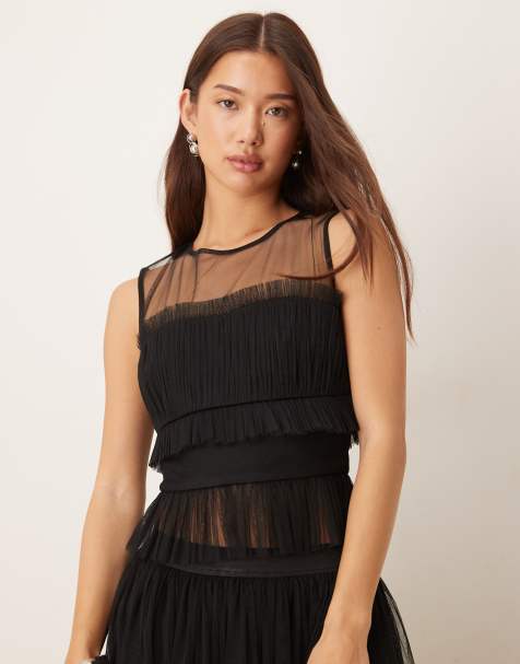 Lace & Beads mesh top in black - view 1