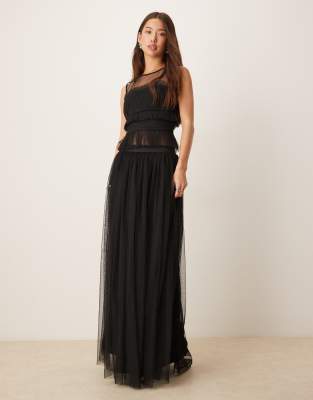 Lace & Beads Mesh Top In Black