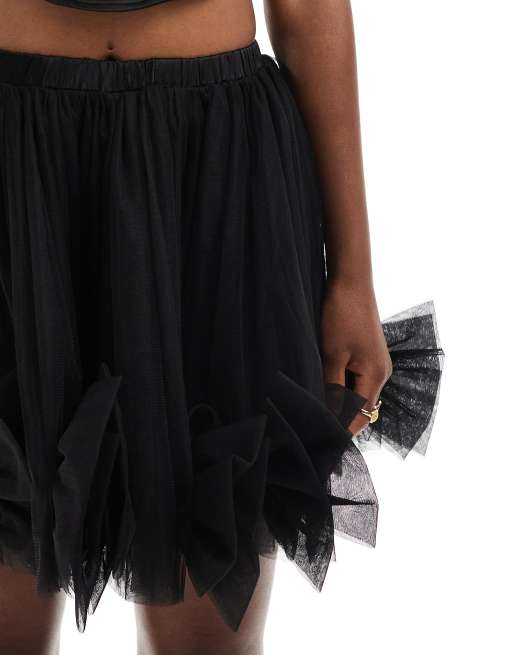 Lace & Beads - Mini-jupe en tulle avec détail nœud - Noir, 5 de 5