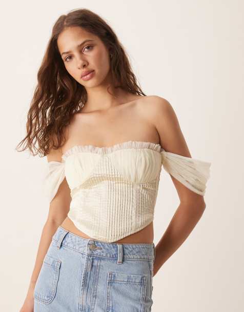 Lace & Beads off shoulder corset top in ivory - view 1