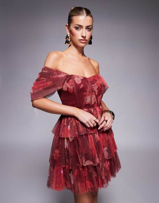 white christmas dresses Rose Mini Corset Dress – Red Roses | Strapless, Backless, Bodycon Bandage  Dress for Evening, Cocktail & Party Looks