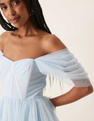 Lace & Beads Off Shoulder Corset Tulle Mini Dress