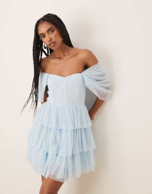 asos lace and beads corset tulle dress Lace & Beads corset tulle midi dress in pink and red floral