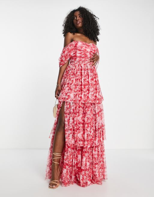 Off the shoulder 2025 pink floral dress