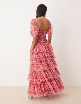 Lace & Beads Off-shoulder Tulle Asymmetric Maxi Dress In Multi