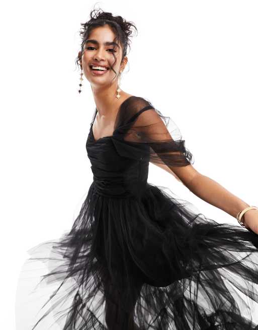 Black off the shoulder tulle sale dress