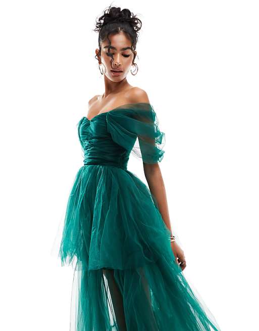 Lace & Beads off shoulder tulle high low maxi dress in Lace & Beads off shoulder tulle high low maxi dress in