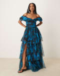 [Lace & Beads] Lace & Beads off-shoulder tulle maxi dress in watercolour blue 8 Watercolour blue