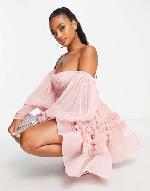 strapless open back dress Gigii's Swan Light Pink Mini Dress