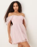 [Lace & Beads] Lace & Beads off shoulder tulle mini dress in powder pink 8 Powder Pink