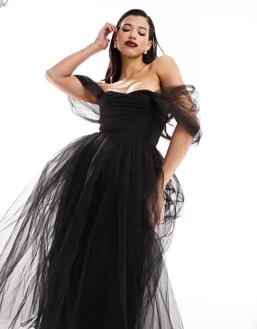 Black off the shoulder sales tulle dress