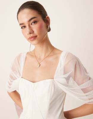 Lace & Beads Off The Shoulder Corset Tulle Mini Dress In White