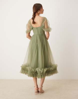 Ameri PUFF TULLE TOP LAYERED DRESS カーキ Ameri（アメリ）の「PUFF TULLE TOP LAYERED DRESS（ドレス
