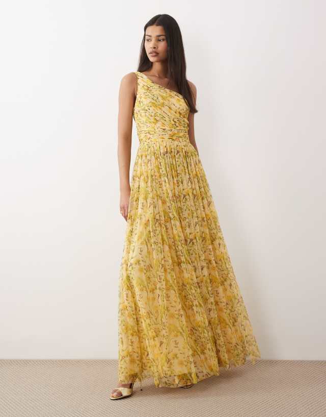 lace and beads one shoulder tulle dress & maxi in yellow floral [CODE:  APPMYSTERY16] MYSTERY DISCOUNT E side fastening ensures a Color:02 New Zealand Biology A-Line