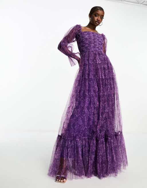 Purple maxi dress store with sleeves