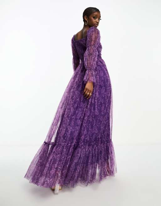 Long sleeve 2025 lace purple dress