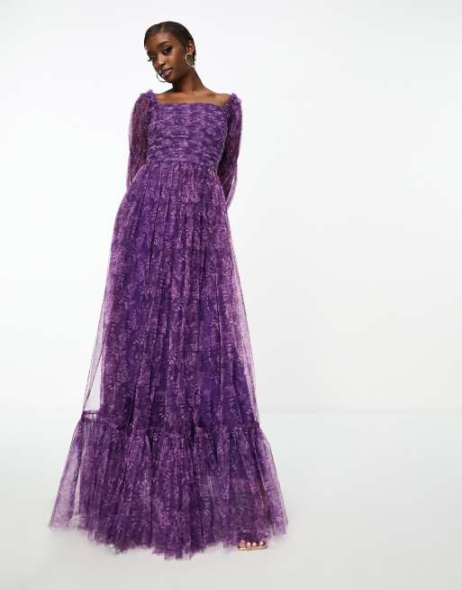 Purple Floral Maxi - Organza Floral Maxi - Poofy Floral Gown - Lulus