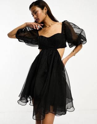 organza mini dress in black