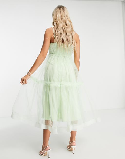 Lace & Beads – Pastellgrön, panelsydd midiklänning i tyll, 2 av 4
