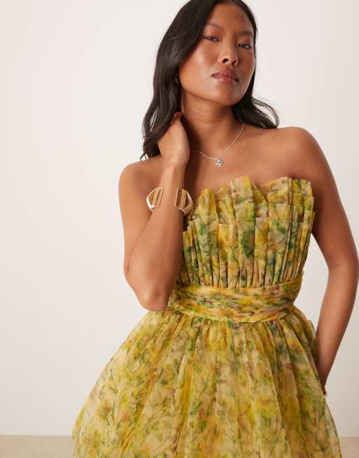 chinese dress ladies Lace & Beads Dane Yellow Floral Corset Midi Dress – Love My Apparel main image 1