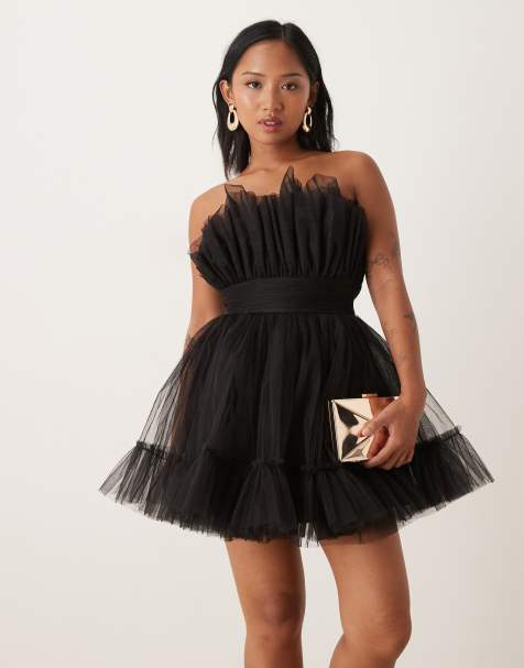 Lace & Beads Petite bandeau structured mini dress in black - view 1