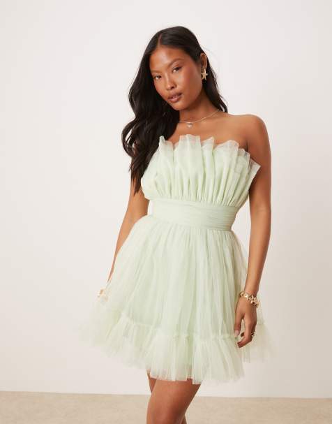 Lace & Beads Petite bandeau structured mini dress in pistachio - view 1