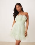 [Lace & Beads Petite] Lace & Beads Petite bandeau structured mini dress in pistachio-Green 10 Pistachio