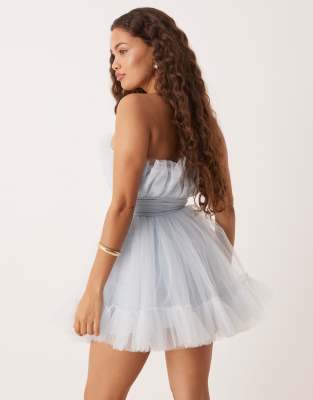 Lace & Beads Petite Bandeau Structured Tulle Mini Dress