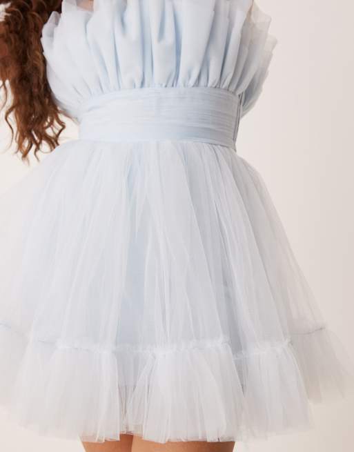 lace baby blue dress Sky Blue A Line Off The Shoulder Lace Appliques Mother of the Bride Dr –  VOS LEE main image 1