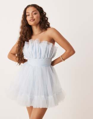 knee length dresses for ladies Light Blue Lace Bodycon Mini Dress– UsTrendy main image 0