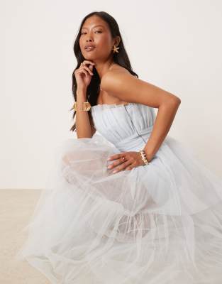 Lace & Beads Petite Bandeau Tulle Maxi Dress