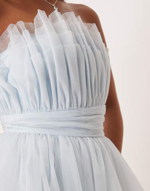 Lace & Beads Petite bandeau tulle maxi dress in sky blue, 3 of 4