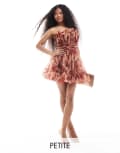 [Lace & Beads Petite] Lace & Beads Petite bandeau tulle mini dress in rose-Multi 4 Rose