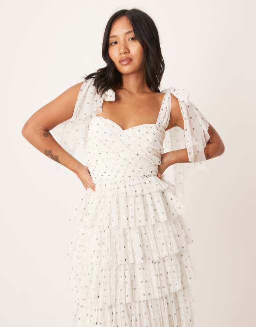 lace top and tulle skirt wedding dress Seraphine  Strapless Lace Bodice A-Line Wedding Dress with Soft Tul   Swan Bridal
