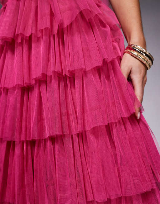 asos tulle dress pink NWT ASOS Pink Floral Tulle Maxi Dress 4