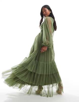 Lace & Beads Petite Bridesmaid Madison Long Sleeve Maxi Dress