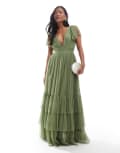 [Lace & Beads Petite] Lace & Beads Petite Bridesmaid Madison maxi dress in soft olive-Green 6 Soft Olive