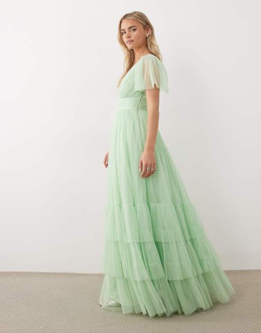 maxi petite bridesmaid dress TFNC Petite Bridesmaids off the shoulder satin maxi dress in soft gold
