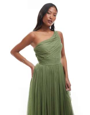 Lace & Beads Petite Bridesmaid One Shoulder Maxi Dress