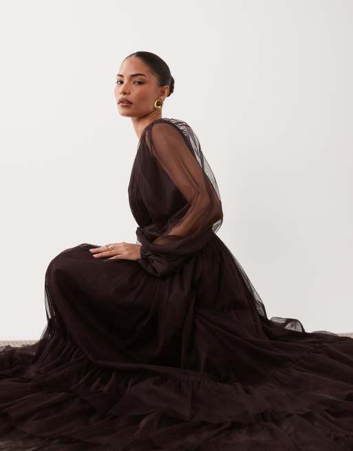sheer tiered maxi dress Nitzan Green Printed Tiered Maxi Dress with Sheer Overlay (Final Sale)