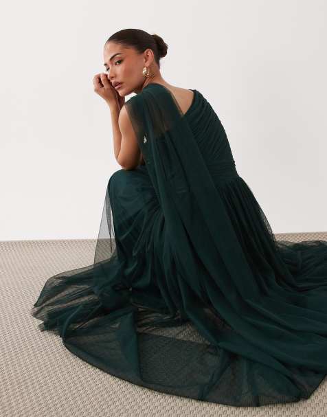 asos design one shoulder tulle wired hem maxi dress ASOS DESIGN one shoulder tulle maxi dress in black