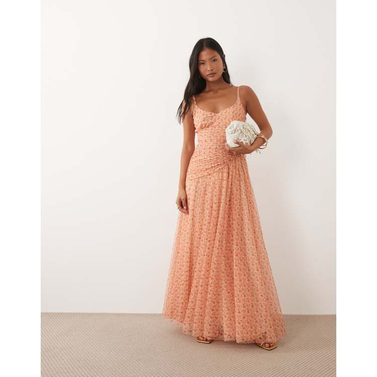 orange ditsy floral dress Orange Ditsy Floral Print Long Sleeve Dress and Cardigan Set
