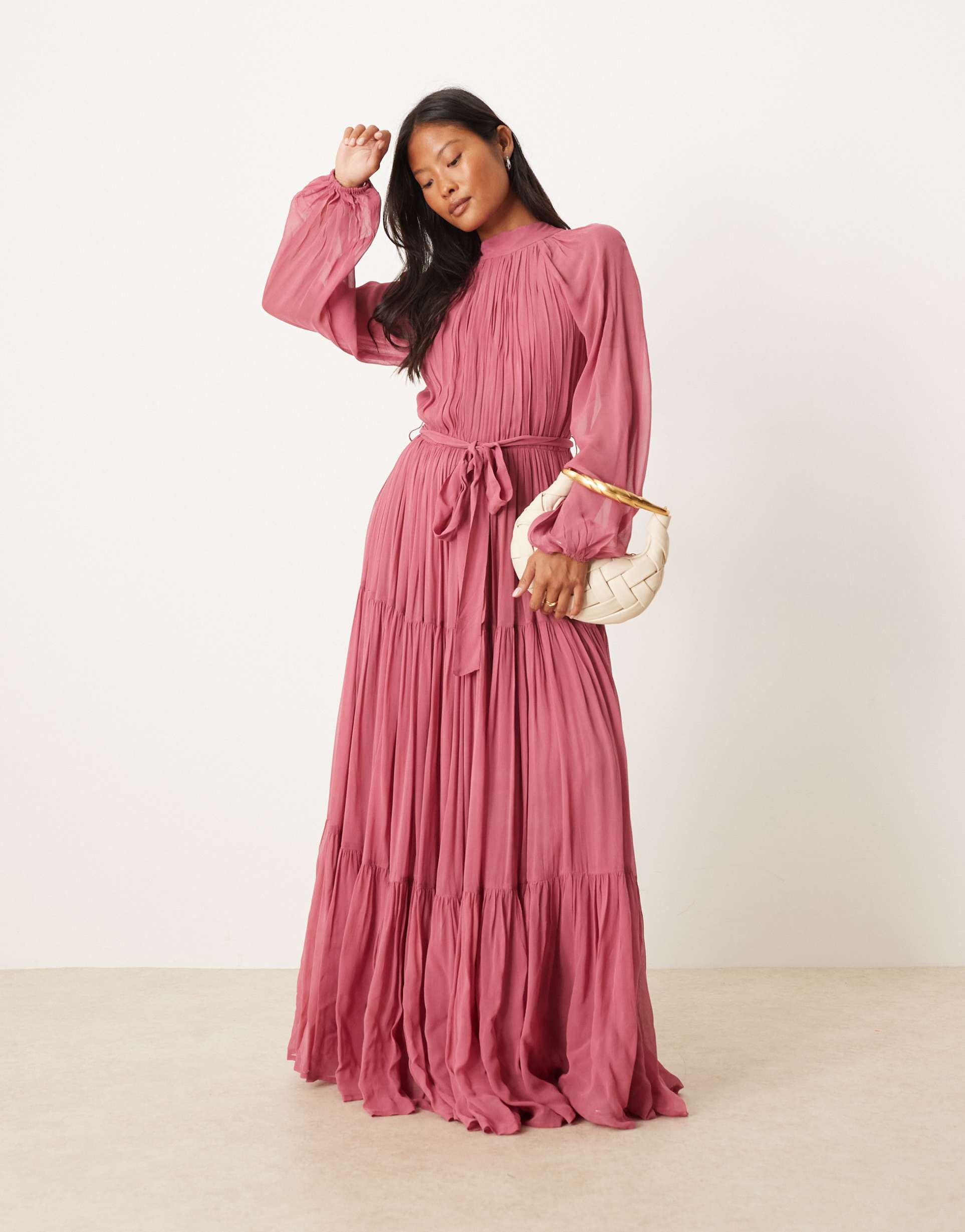 lace & beads petite chiffon balloon sleeve maxi dress in orchid
