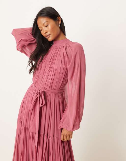 Lace & Beads Petite chiffon balloon sleeve maxi dress in orchid, 2 of 4