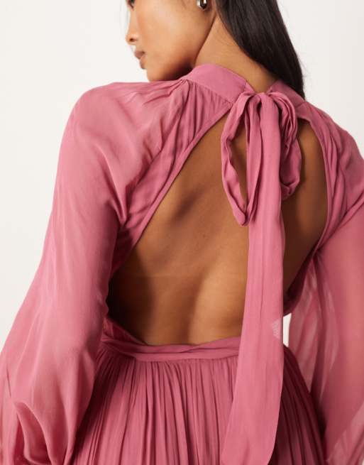 Lace & Beads Petite chiffon balloon sleeve maxi dress in orchid, 4 of 4