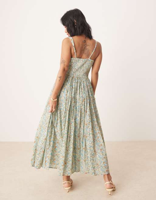 grey floral midi dress Bluebell Blue and White Floral Midi Dress L