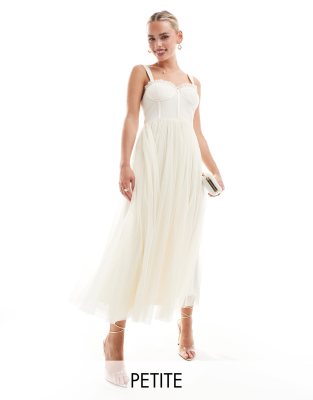 Lace & Beads Petite Lace & Beads Petite corset midi dress in vintage cream-White